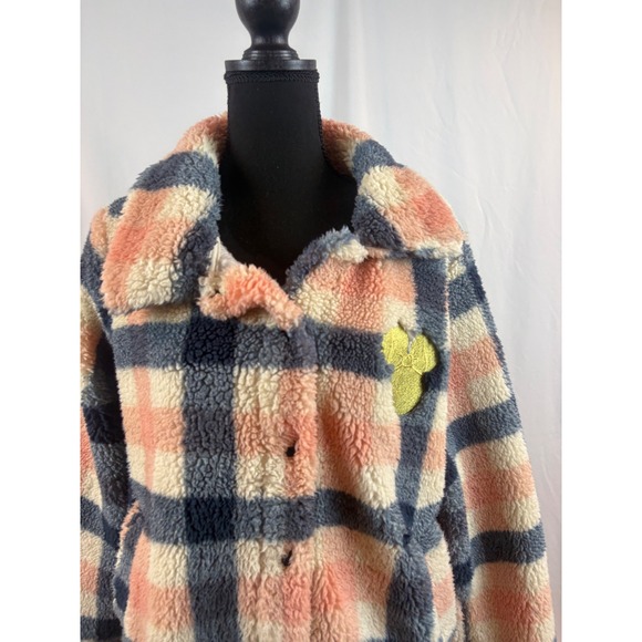 Disney Jackets & Blazers - Disney Mickey Mouse Plaid Sherpa Fleece Teddy Jacket Pink Navy XL